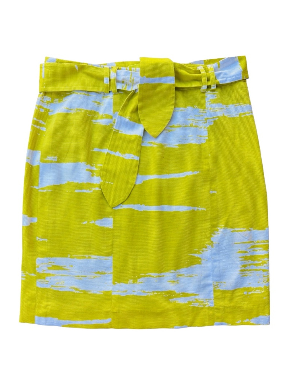 Etcetera Yellow Cotton Pencil Skirt Size 4 Knee Length Straight Waist Tie Accent